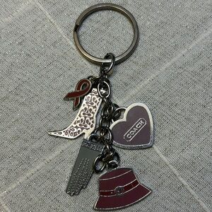 Coach Burgundy and Silver Charm Key Holder